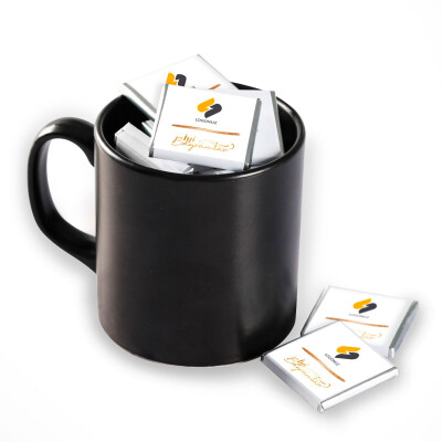 İyi Bayramlar Hediyesi Logolu Madlen Çikolata + Siyah Kupa - Hacı Şerif