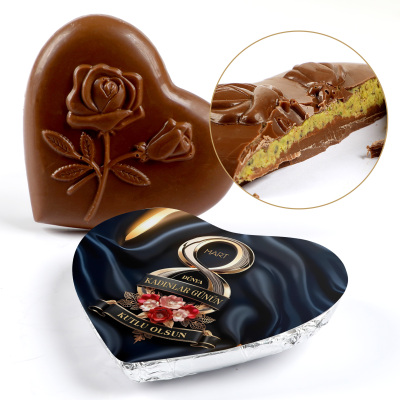 Kadınlar Günü Hediyesi Antep Fıstıklı Kadayıflı Dolgulu (Kalp Şeklinde) Dubai Çikolatası - Hacı Şerif