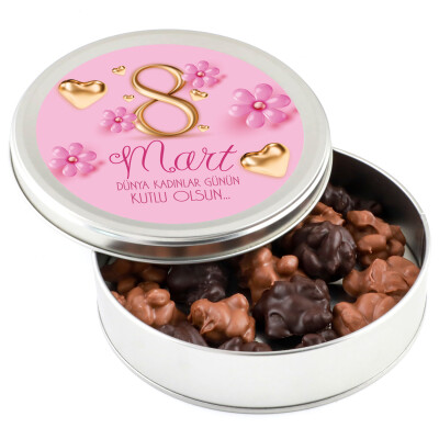 Kadınlar Günü Hediyesi Sütlü-Bitter Antep Fıstıklı Roş Çikolata (Metal Kutu) - Hacı Şerif