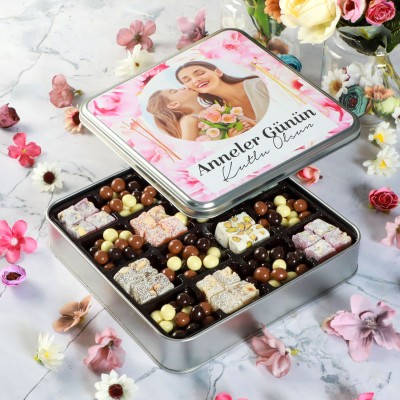 Kendi Fotoğrafınız ile Anneler Günü Hediyesi Kahve Draje + Çifte Kavrulmuş Lokum (Metal Kutu) - Hacı Şerif