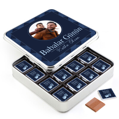 Kendi Fotoğrafınız İle Babalar Günü Hediyesi 32 Adet Madlen Çikolata Metal Kutu - 