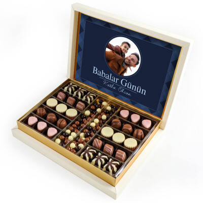 Kendi Fotoğrafınız ile Babalar Günü Hediyesi Kahve Drajeli Special Çikolata 490g (Krem Kutu) - Hacı Şerif