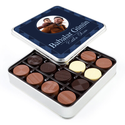 Kendi Fotoğrafınız İle Babalar Günü Hediyesi Yuvarlak 64 Adet Madlen Çikolata (Metal Kutu) - Hacı Şerif