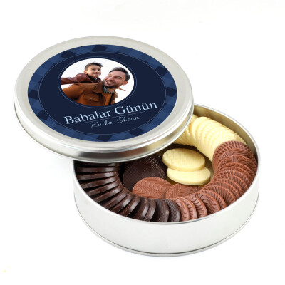 Kendi Fotoğrafınız ile Babalar Günü Hediyesi Yuvarlak Madlen Çikolata (Metal Yuvarlak Kutu) - Hacı Şerif