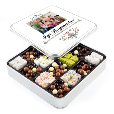 Kendi Fotoğrafınız ile Bayram Hediyesi Kahve Draje + Çifte Kavrulmuş Lokum (Metal Kutu) - Hacı Şerif