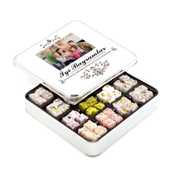 Kendi Fotoğrafınız ile Bayram Hediyesi Karışık Çifte Kavrulmuş Lokum (Metal Kutu) - 1