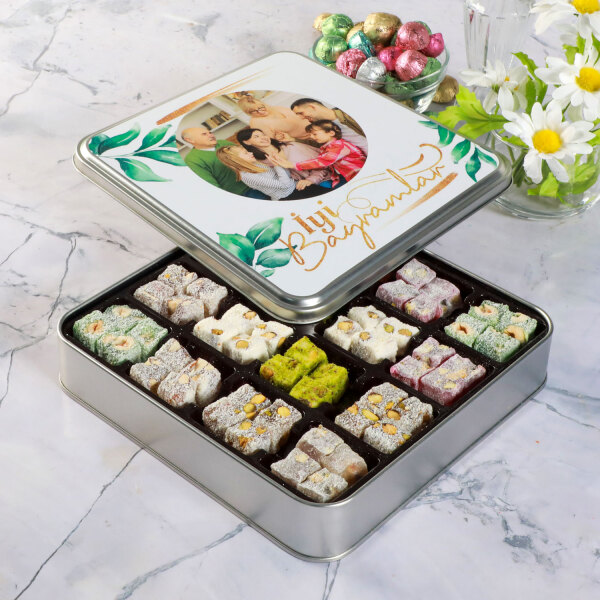 Kendi Fotoğrafınız ile Bayram Hediyesi Karışık Çifte Kavrulmuş Lokum (Metal Kutu) - Model 2 - 1