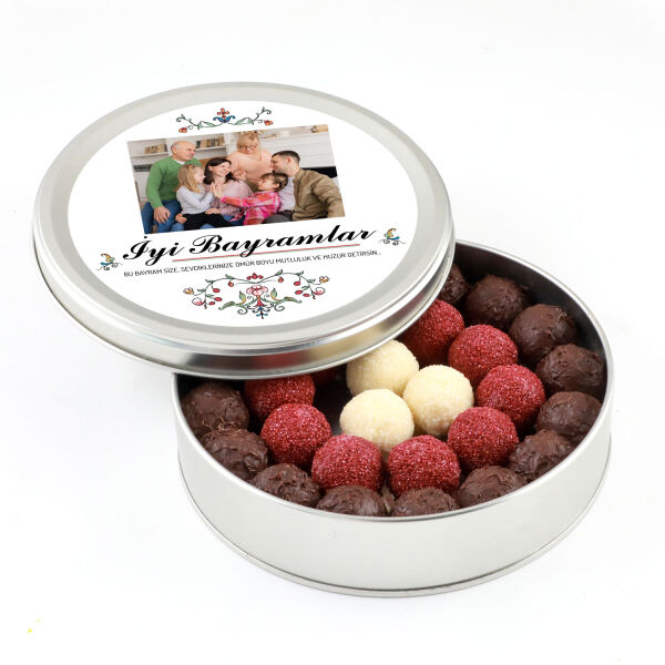 Kendi Fotoğrafınız ile Bayram Hediyesi Karışık Special Truffle Çikolata (Yuvarlak Metal Kutu) - 1