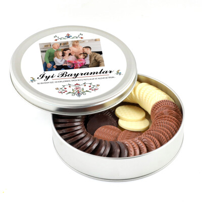 Kendi Fotoğrafınız ile Bayram Hediyesi Yuvarlak Madlen Çikolata (Metal Yuvarlak Kutu) - Hacı Şerif