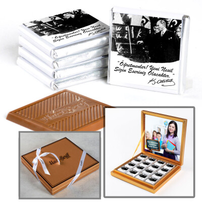 Kendi Fotoğrafınız ile Öğretmenler Günü Hediyesi 32 Adet Madlen Çikolata (Gold Kutu) - 1