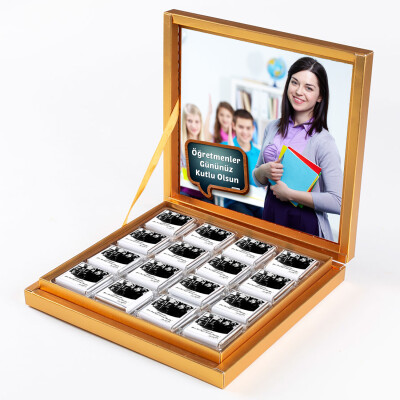Kendi Fotoğrafınız ile Öğretmenler Günü Hediyesi 32 Adet Madlen Çikolata (Gold Kutu) - 2