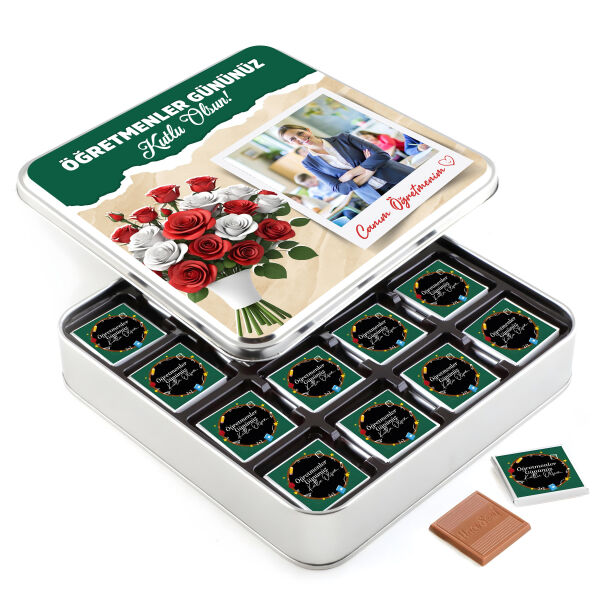 Kendi Fotoğrafınız ile ​Öğretmenler Günü Hediyesi (48 Adet Madlen Çikolata Metal Kutu) - 1