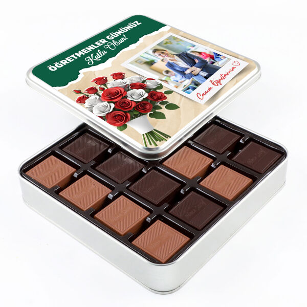 ​Kendi Fotoğrafınız ile Öğretmenler Günü Hediyesi 64 Adet Madlen Çikolata (Metal Kutu) - 1