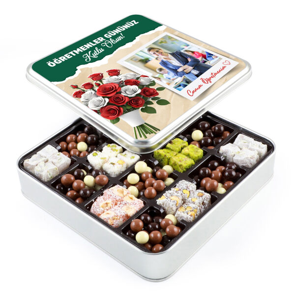 Kendi Fotoğrafınız ile Öğretmenler Günü Hediyesi Kahve Draje + Çifte Kavrulmuş Lokum (Metal Kutu) - 1