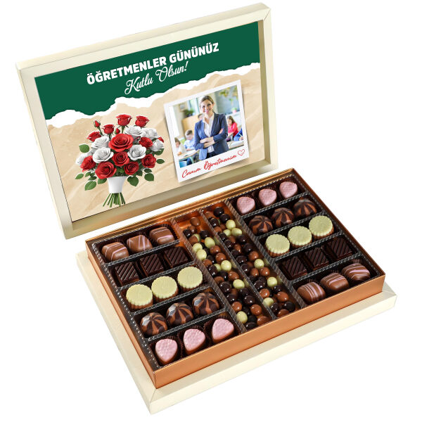 Kendi Fotoğrafınız ile ​Öğretmenler Günü Hediyesi Kahve Drajeli Special Çikolata 490g (Krem Kutu) - 1