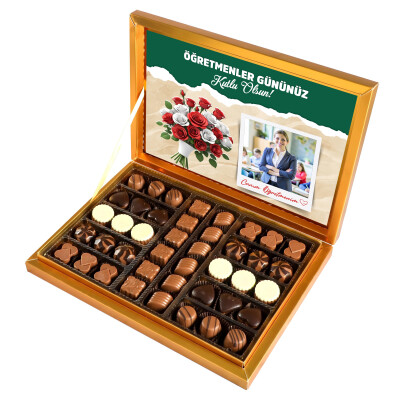 Kendi Fotoğrafınız ile Öğretmenler Günü Hediyesi Special Çikolata 480g (Gold Kutu) - 1
