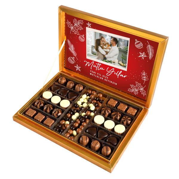 Kendi Fotoğrafınız ile Yılbaşı Hediyesi Kahve Drajeli Special Çikolata 490g (Gold Kutu) - 1