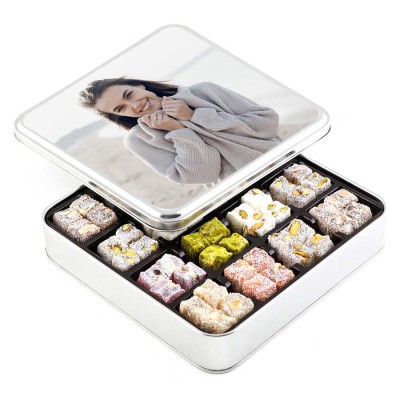 Kendi Fotoğrafınızla Kişiye Özel Hediye Karışık Çifte Kavrulmuş Lokum (Metal Kutu) - Hacı Şerif