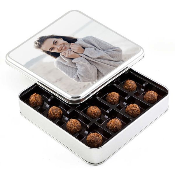 Kendi Fotoğrafınızla Kişiye Özel Hediye Tahinli Truffle Çikolata (Metal Kutu) - 1