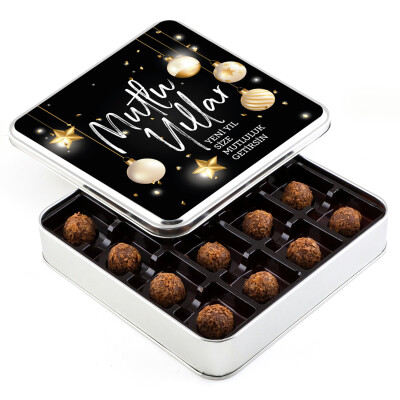 Yılbaşı Hediyesi Tahinli Truffle Çikolata(Metal Kutu) Siyah - 1