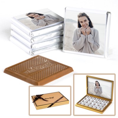 Kişiye Özel Kapak Fotoğraflı 48 Adet Madlen Çikolata Gold Kutu - Hacı Şerif