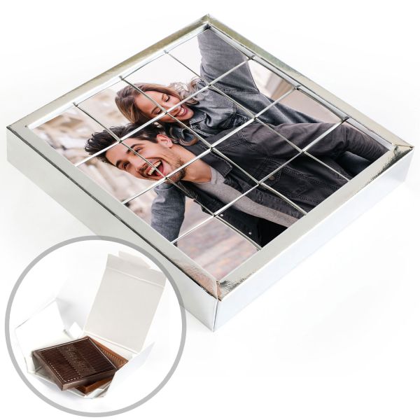 Kişiye Özel Fotoğraflı 16'lı Puzzle Madlen Çikolata (Gümüş Kutu) - 1