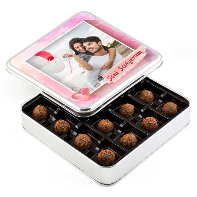 Fotoğraflı Sevgiliye Hediye Tahinli Truffle Çikolata (Metal Kutu) - Hacı Şerif
