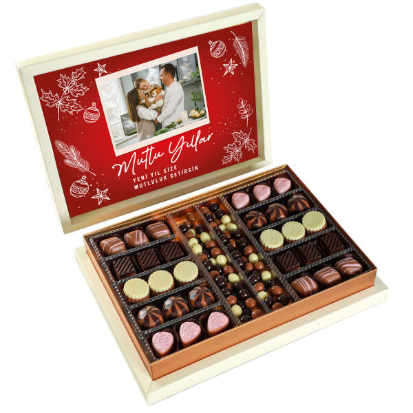 Kendi Fotoğrafınız ile Yılbaşı Hediyesi Kahve Drajeli Special Çikolata 490g (Krem Kutu) - 1