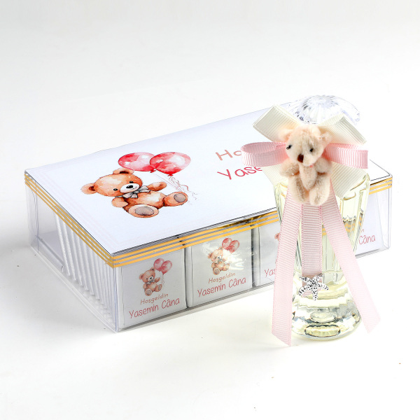 Kız Bebek Dökme Asetat Kutu Bebek Çikolatası (50 Adet Madlen Çikolata) + Figürlü Kolonya - 3