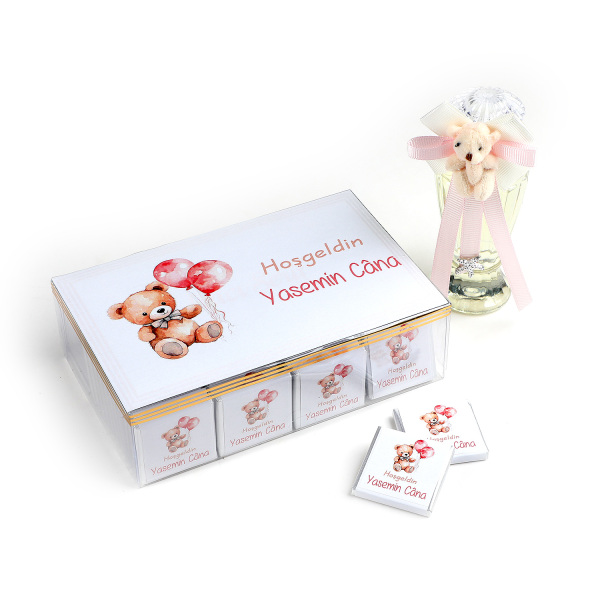 Kız Bebek Dökme Asetat Kutu Bebek Çikolatası (50 Adet Madlen Çikolata) + Figürlü Kolonya - 1