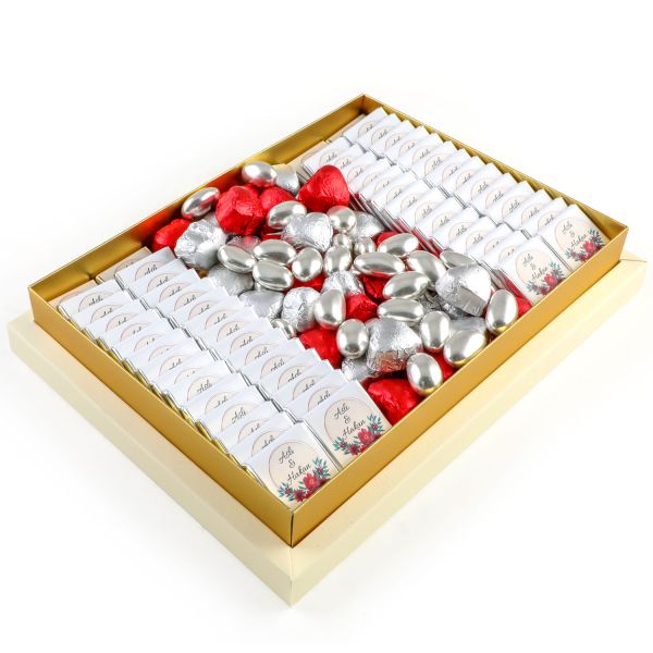 Kız İsteme Çikolatası 60 Madlen Çikolata + Kalp Çikolata + Draje (Krem Kutu) - 2