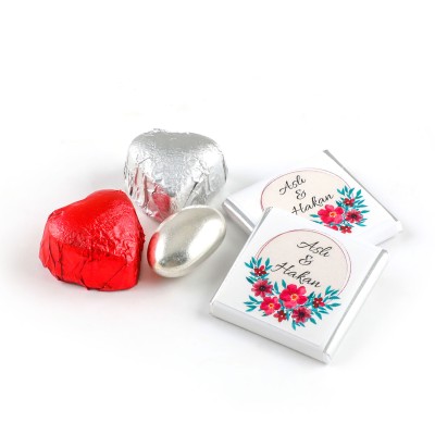 Kız İsteme Çikolatası 60 Madlen Çikolata + Kalp Çikolata + Draje (Krem Kutu) - 4