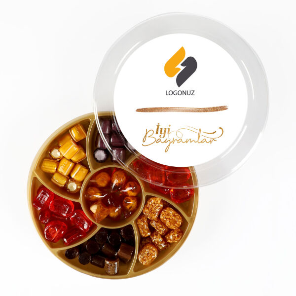 Kurumsal Bayram Hediyesi Logolu El Yapımı Karışık Akide Şekeri 400g (Yuvarlak Kutu) - 1