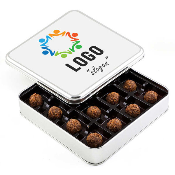 Firmalara Özel Promosyon Kurumsal Logolu Tahinli Truffle Çikolata (Metal Kutu) - 1