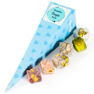 ​Mavi Büyük Külah Çifte Kavrulmuş Lokum (Kalp Desenli) - Hacı Şerif