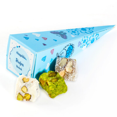 ​Mavi Küçük Külah Çifte Kavrulmuş Lokum (Bebek Desenli) - Hacı Şerif