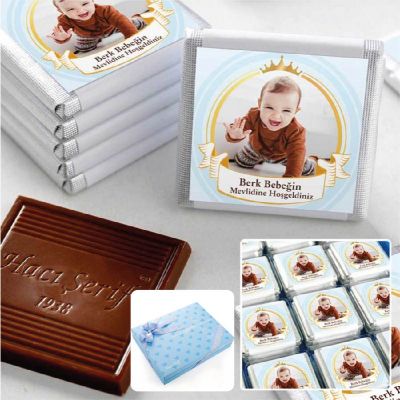 Mevlid Fotoğraflı Erkek Bebek 72 Adet Madlen Çikolata Sunum Kutulu - 1