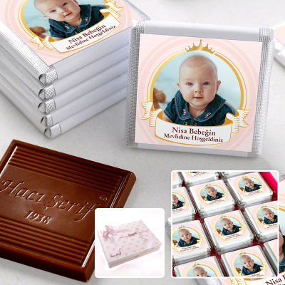 Mevlid Fotoğraflı Kız Bebek 48 Adet Madlen Çikolata Sunum Kutulu - 1