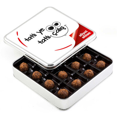 Ofis ve Yeni İş Hediyesi Tahinli Truffle Çikolata (Metal Kutu) - 1