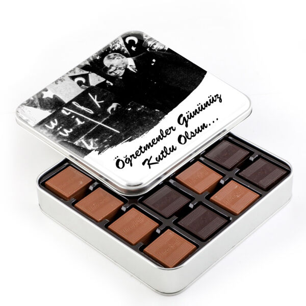 Atatürk Temalı Öğretmenler Günü Hediyesi 64 Adet Madlen Çikolata (Metal Kutu) - 1