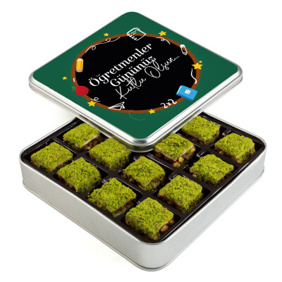 Öğretmenler Günü Hediyesi İçi Dışı Antep Fıstıklı Çikolatalı Bohça Lokum (Metal Kutu) Model-2 - 1