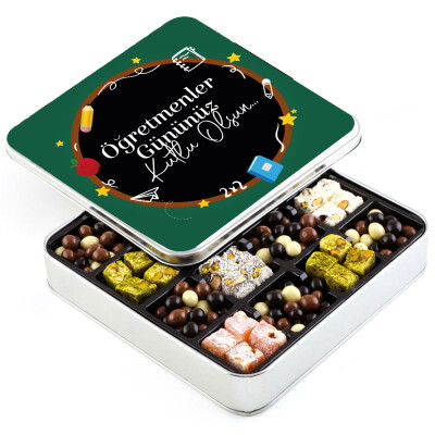 Öğretmenler Günü Hediyesi Kahve Draje + Çifte Kavrulmuş Lokum (Metal Kutu) Model-2 - 1