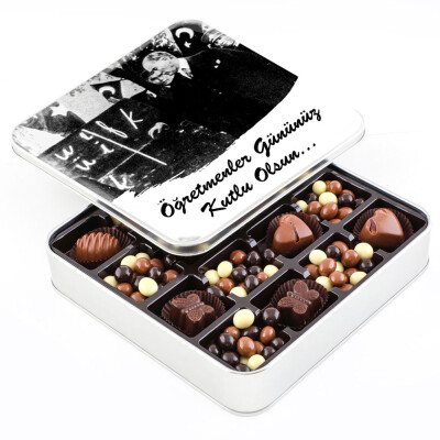 Atatürk Temalı Öğretmenler Günü Hediyesi Kahve Drajeli Special Çikolata (Metal Kutu) - 1