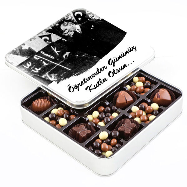 Atatürk Temalı Öğretmenler Günü Hediyesi Kahve Drajeli Special Çikolata (Metal Kutu) - 1