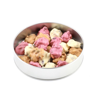 Öğretmenler Günü Hediyesi Karışık Antep Fıstıklı Roş Çikolata (Metal Yuvarlak Kutu) Model-2 - 2