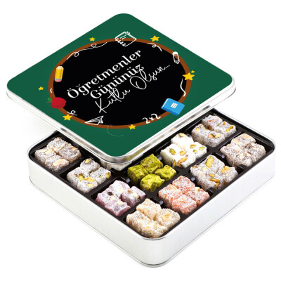 Öğretmenler Günü Hediyesi Karışık Çifte Kavrulmuş Lokum (Metal Kutu) Model-2 - 1