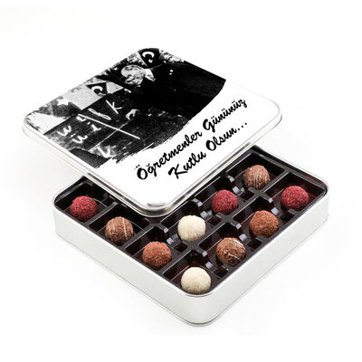 Atatürk Temalı Öğretmenler Günü Hediyesi Karışık Special Truffle Çikolata (Metal Kutu) - 1