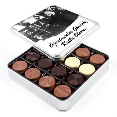 Öğretmenler Günü Hediyesi Yuvarlak 64 Adet Madlen Çikolata (Metal Kutu) - 1