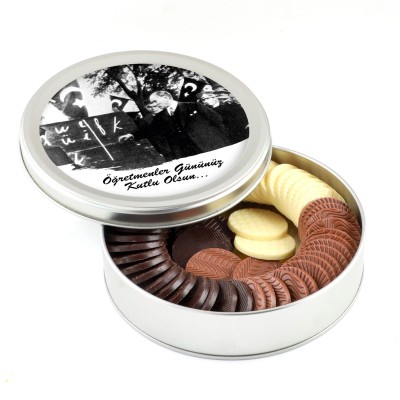 Öğretmenler Günü Hediyesi Yuvarlak Madlen Çikolata (Metal Yuvarlak Kutu) - 1