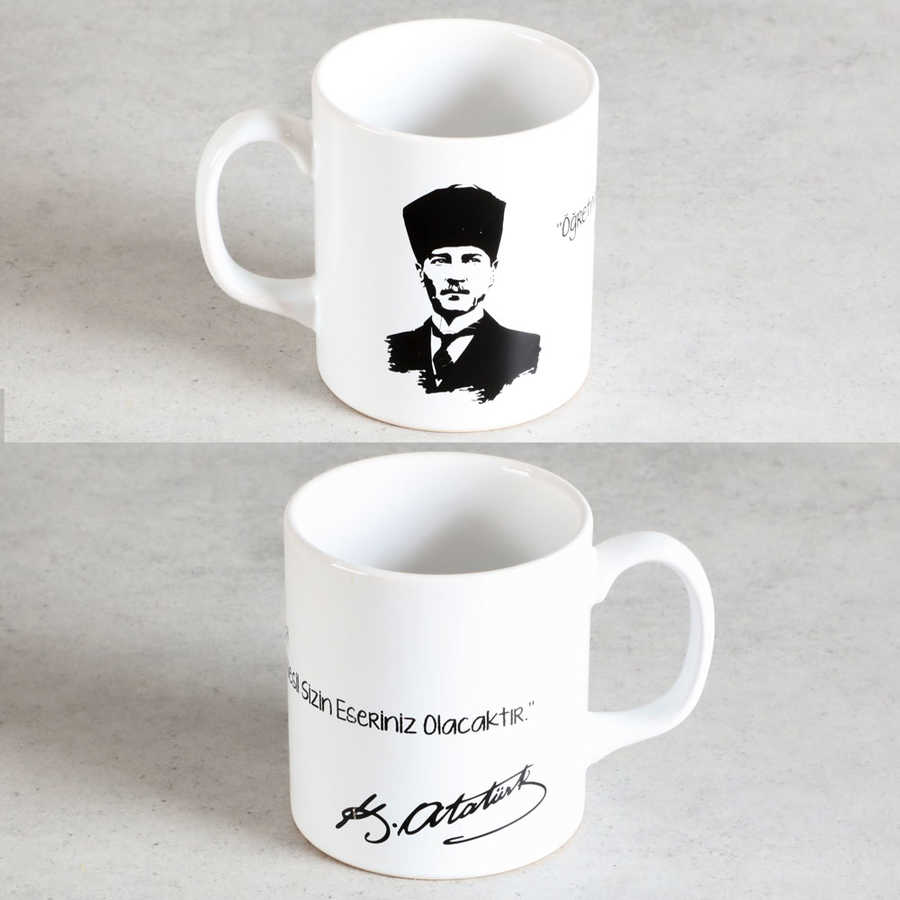 Öğretmenler Günü Hediyesi (Yuvarlak Metal Kutu 40 Madlen) Atatürk Kupa + Ajanda - 3